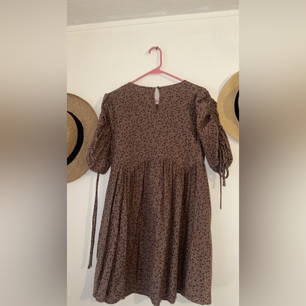 Brown Floral Dress with Puff Sleeves